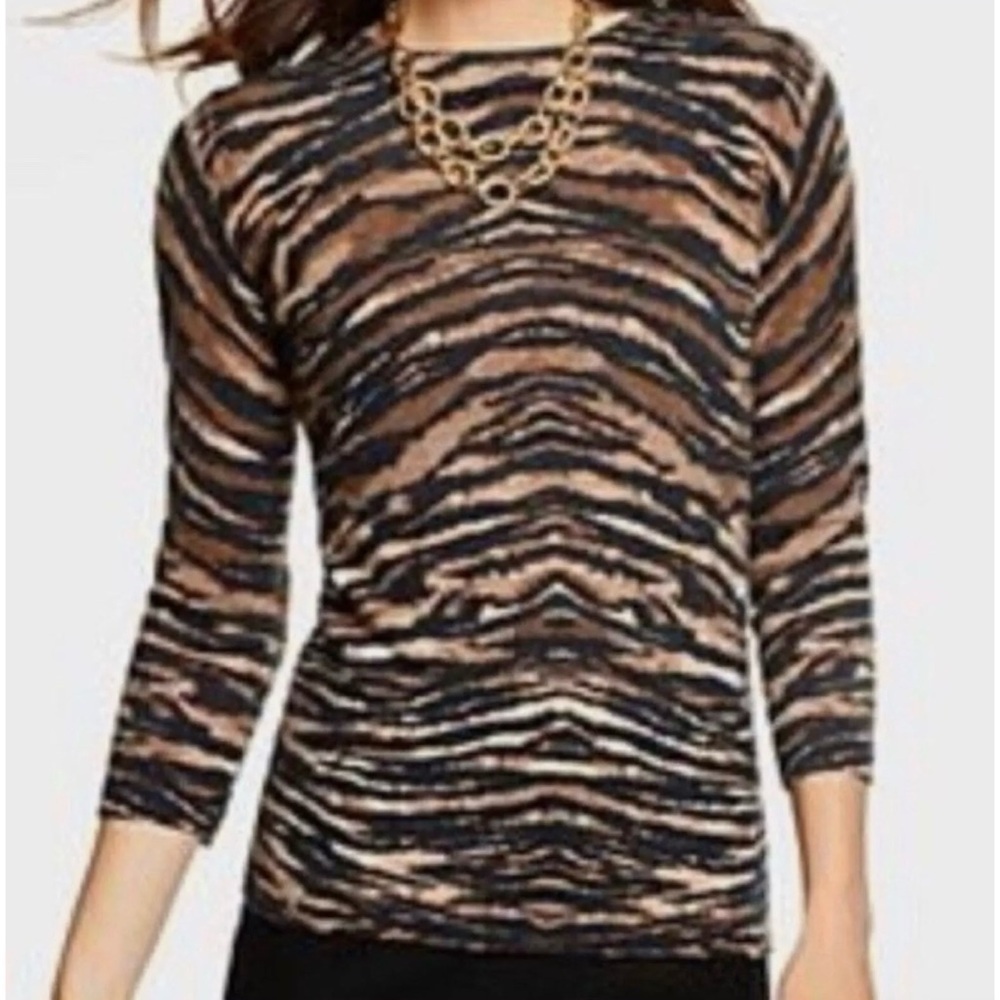 NWT Talbots Pure Merino Sweater Brown Animal Print Zebra stripes warm 3X new